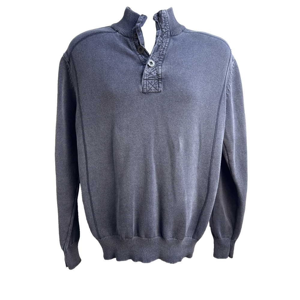 BKE Men's Large Blue‎ Ryder 1/4 ButtonHenley Sweater Knit Cotton Pullover Casual